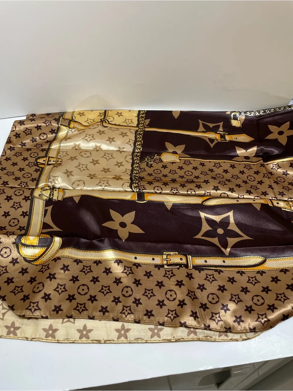 Fashion Premium Silky Multi Scarf - Brown & Gold